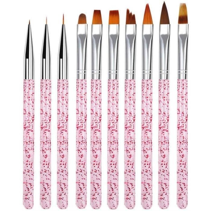 10 pinceaux ongles nail art Brosses et déco d'ongles gel UV,Nail Art Acrylique Nail Brush Kit, Peinture Outil Pinceau Nail Kit Décor