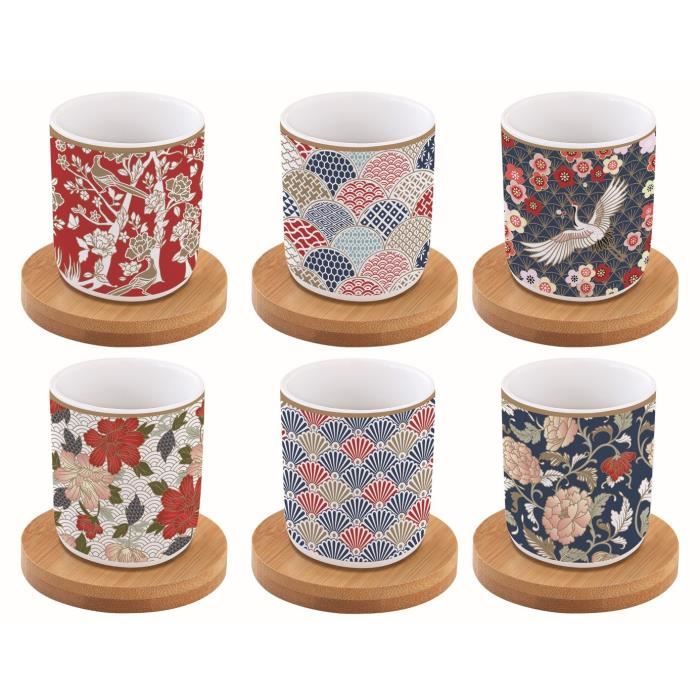 COFFRET 6 TASSES A CAFE EN PORCELAINE SOUS TASSES OKINAWA - EASYLIFE