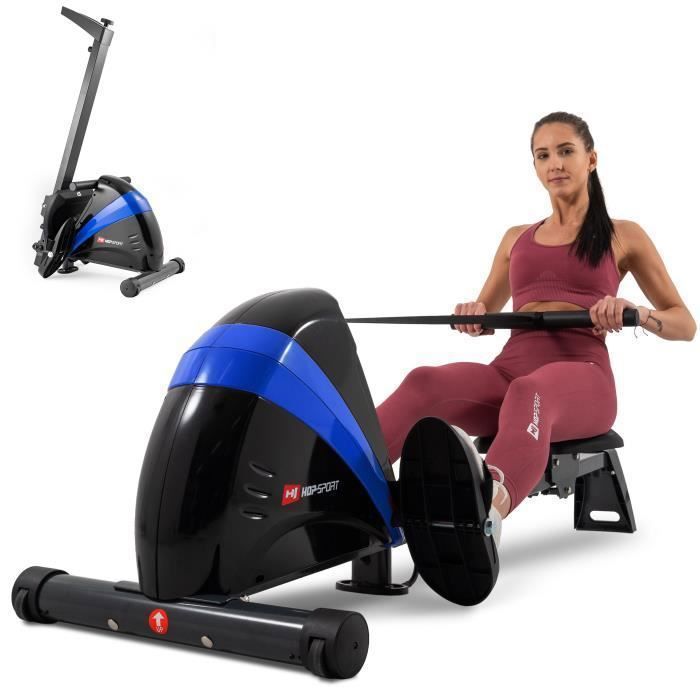 Hop-Sport Rameur d'appartement magnétique, Masse d'inertie 9 kg, Pliable HS-030R Boost, à Tirage Central, 10 Niveaux de Résistance