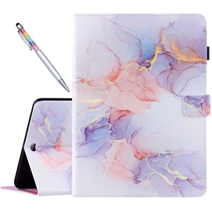 Coque Lenovo Tab M10 FHD Plus (2e génération) TB-X606F Flip Support Housse Pochette avec stylet Etui de Protection, Marbre Orange