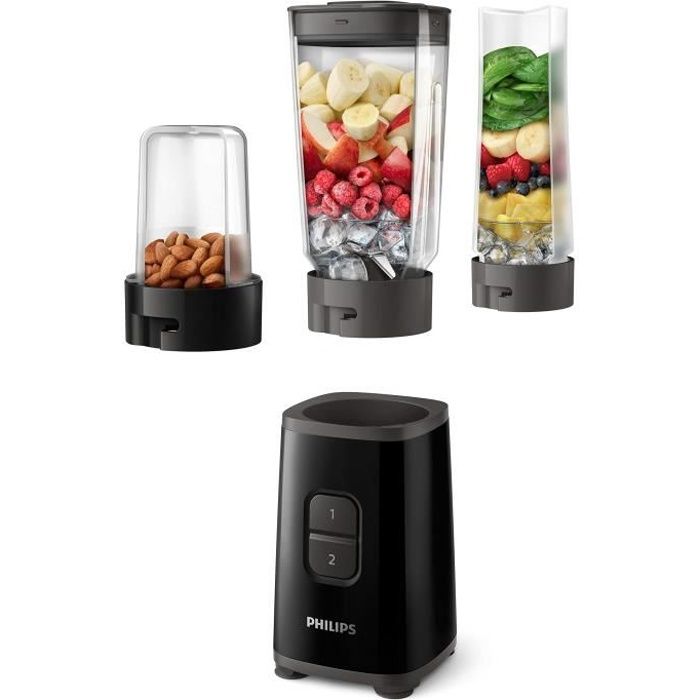 Philips HR2603-90 Mini-Blender Noir 350 W, avec gourde et son hachoir
