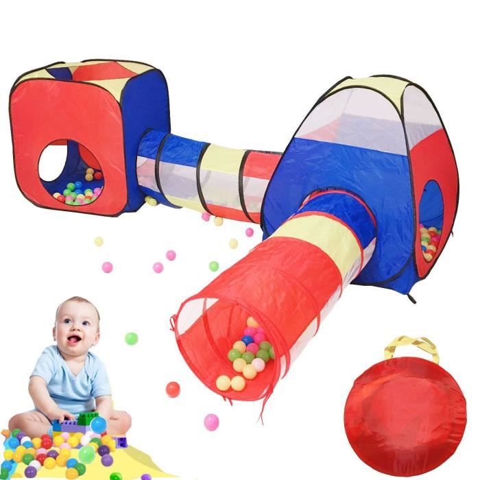 Pop-up Tunnel Activité Tente de Jeu Piscine à Boules Enfants Jardin Maison de Jeu Intérieure et Extérieur Cadeau (incl.100 balles)