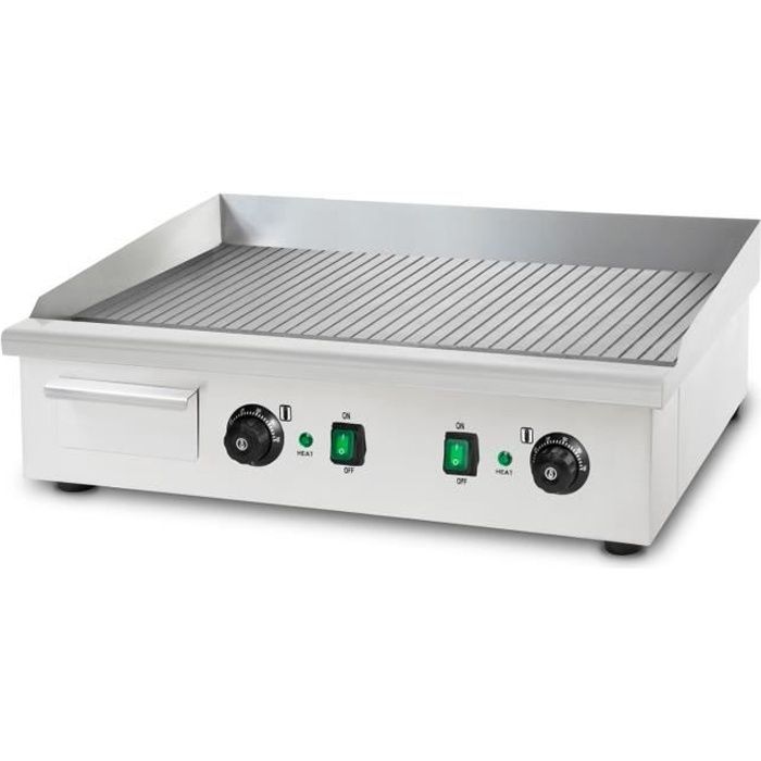 Vertes 4400 W Plancha électrique professionnelle, rainurée, Température jusqu'à 300 °C, Collecteur de graisse