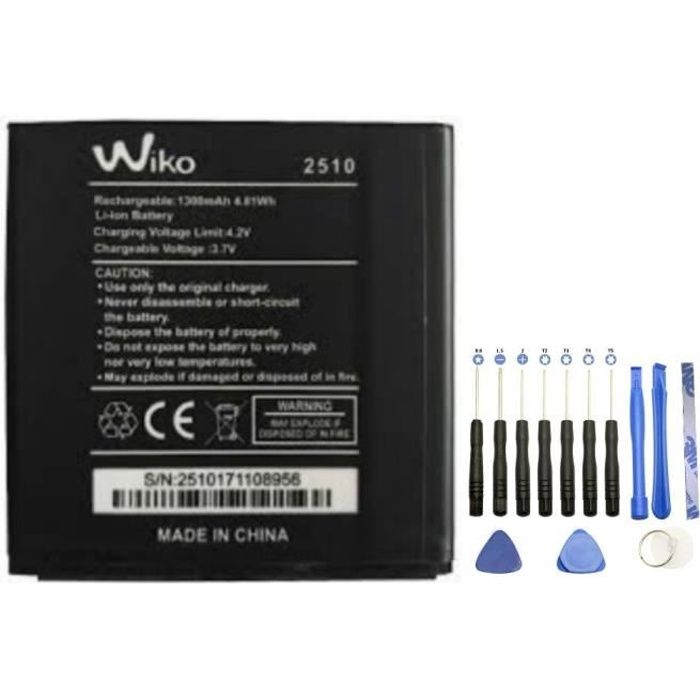 Batterie 2510 pour Wiko Sunset Sunset 2 Sunny 2 Goa U Feel Sunny + Kit outils 13 pièces