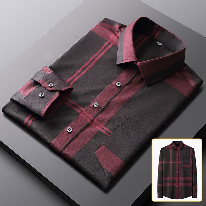 Chemise Slim Fit pour Homme,Sans Repassage,AntiRides,Imprimé Décontracté,Plaid Fin,Dernière