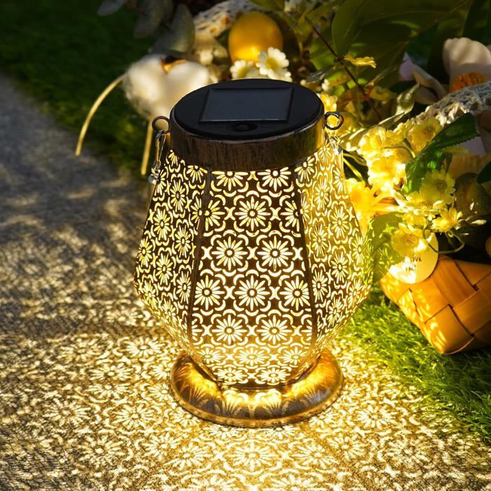 2 Pièces Métal Lanterne Solaire Exterieur avec Ampoule LED, IP65