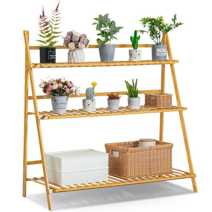 Porte Plante Étagère Plantes en Bambou - UNHO - 3 Niveaux - 98x37x96cm
