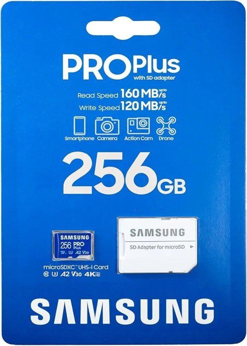 Carte mémoire SAMSUNG PRO Plus 160 Mo/ UHS I A2 V30 4K UHD