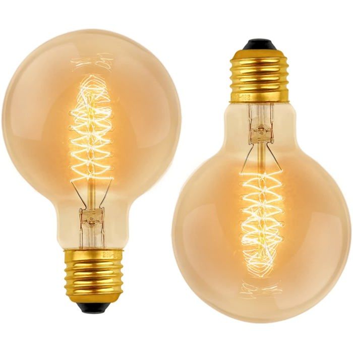 Lot de 2 Vintage G80 E27 40W Blanc Chaud 2700K AC 220V Ampoules de Décoration à Incandescence Rétro E27