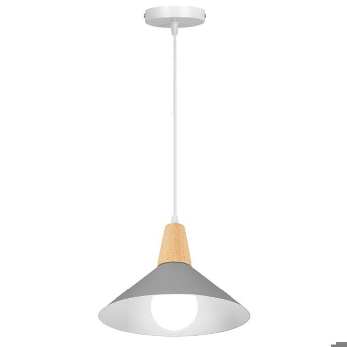 WOTTES Suspension en Bois et Métal - Gris 1pcs Ø25cm - E27 - Design rétro Chapeau - Éclairage intérieur Lustre Cuisine