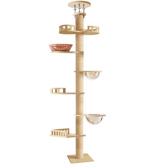 Comparer les prix de Arbre à chat Extérieur Intérieur Hauteur réglable 6 niveaux enveloppé de chanvre 305*34cm