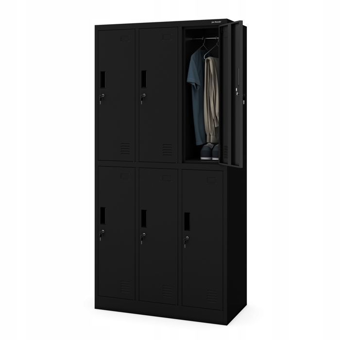 Armoire Vestiaire Noir IGOR 6 Portes avec Serrure 90x185x45 cm en Acier Durable