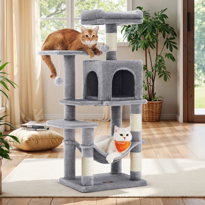 Meilleurs prix pour Arbre à Chat Multi-Niveaux - Gris Clair - Hamac - Grotte - Jouets