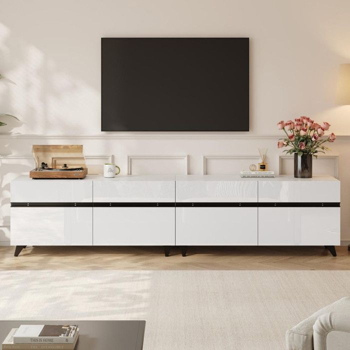 Meuble TV haut 180x40x49 cm brillance avec 4 armoires et séparateurs réglables meuble de salon avec 8 pieds de table 80 pouces