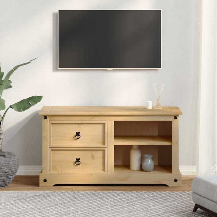 Meuble TV en bois de pin massif - vidaXL - 100x40x52 cm - Brun - Capacité de charge 50 kg - Corona - 2 tiroirs