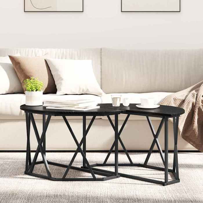 Table basse ronde - vidaXL - Chêne noir - 80x80x42 cm - Bois dingénierie et acier - Poids maximal 75 kg