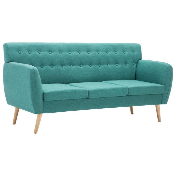 Canapé 3 places en tissu - JILL - 172x70x82 cm - Vert - Cadre en MDF - Pieds en hévéa - Polyester 100%