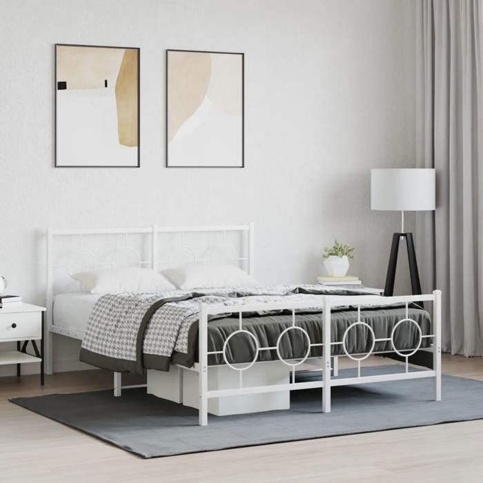 Structure de lit métal - UU - 140x200 cm - Blanc - Acier - 207x146x91 cm - Hauteur libre 26 cm - Assemblage requis