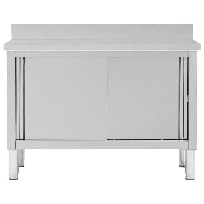 Table de travail inox avec portes coulissantes - WIENS - 120x50x(95-97) cm - Acier inoxydable - Pieds réglables