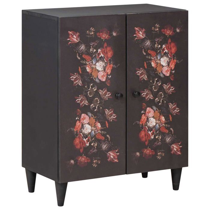 Armoire de rangement moderne - vidaXL - Multicolore - Bois de mangue massif - 60x33.5x75 cm - Motifs floraux