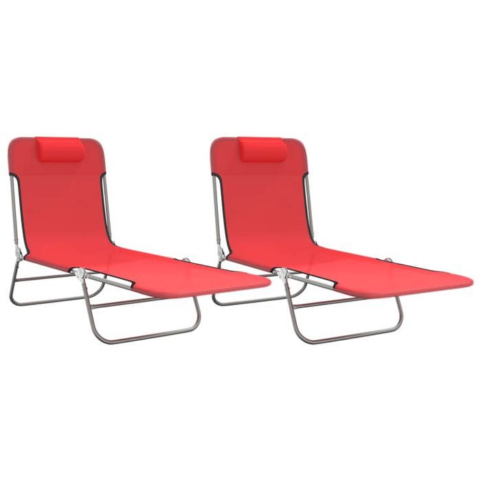 SALE 2026Transat de soleil/plage - Chaises longues pliables lot de 2 rouge textilène et acier135x545x87cm 8.32 Kg 4789338