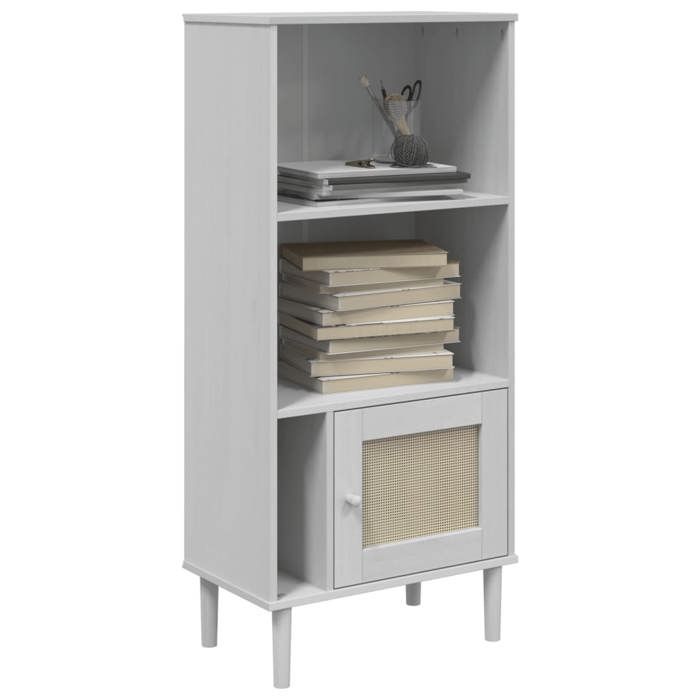 Sarazyj®Meuble de rangement - Blanc Bibliothèque - CLARENCE - Pour salon - SENJA aspect de rotin blanc bois massif de pin - 8365926