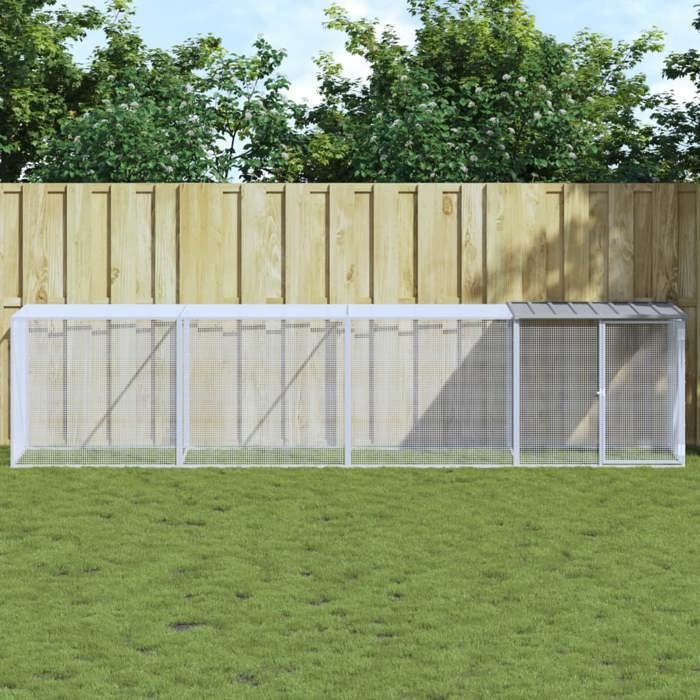 Gris Poulailler cage pour petits animaux pour extérieur avec toit gris clair 403x98x90 cm acier galvanisé A162