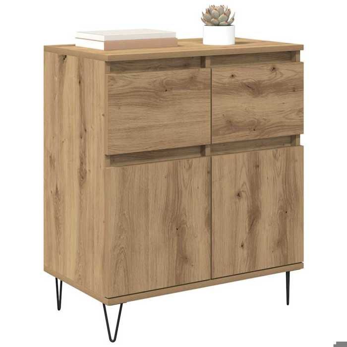 [92735]Buffet Bahut MEUBLECHIC commode meuble de rangement Chêne artisanal 60x35x70 cm Bois dingénierie et fer Poids:18.84 Kg