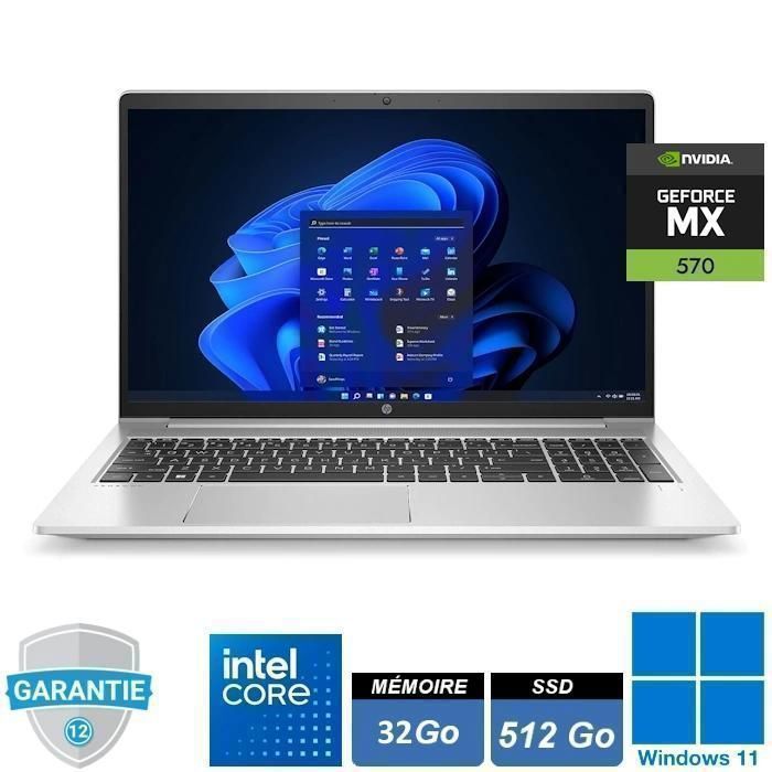 PC portable - HP - ProBook - 450 G9 - 156 - i7 1255U - RAM 32Go - SSD 512Go - MX570 2Go - Windows 11 Pro - Hewlett packard