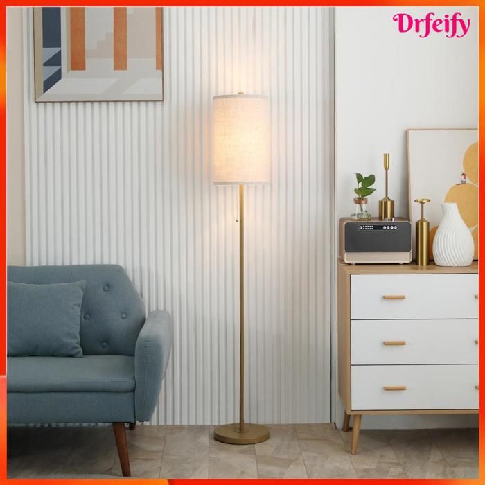 Lampadaire - AKOZON - 7942 - 40 W max - piètement acier doré - abat-jour tissu beige