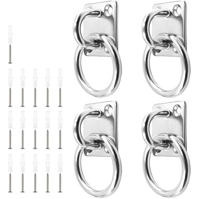 4 Pièces Anneau de Fixation Acier Inoxydable Anneaux pour Chevaux Œillet de 6 mm Anneau Dattache sur Plaque Base carrée avec