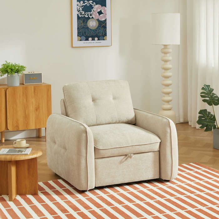 Fauteuil convertible IMPA 1 place tissu chenille beige Fauteuil convertible IMPA 1 place tissu chenille beige