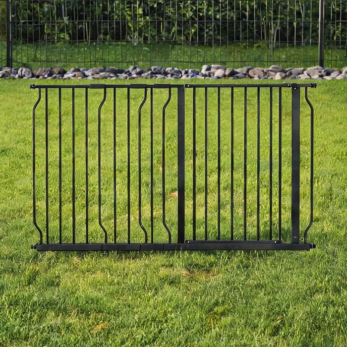 Barrière extensible pour chien en acier noir profond double verrouillage et montage sans perçage 75-145 cm