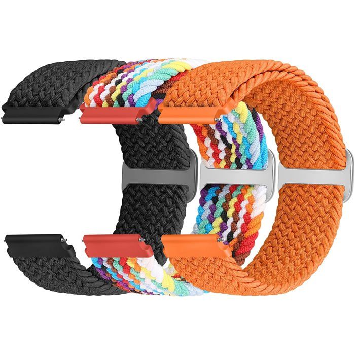Lot de 3 bracelets élastiques tressés à dégagement rapide de 18 mm 19 mm 20 mm 22 mm pour Samsung/Garmin/Fossile/Amazfit/Huawei