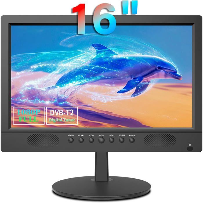 TV Numérique Freeview 16 Pouces Tuner DVB T2 Téléviseur Portable HDMI USB