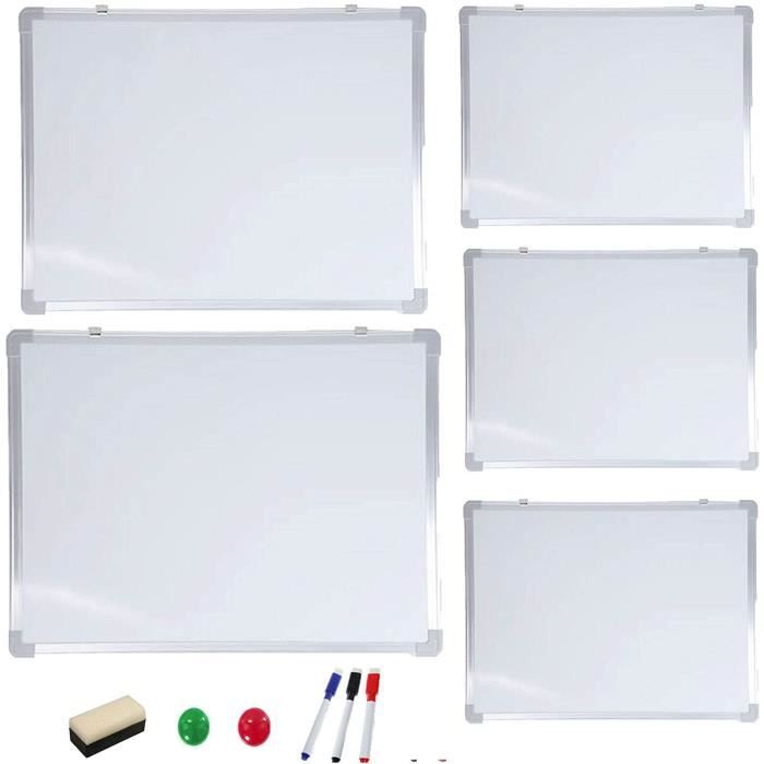 90 cm x 60 cm montage vertical/horizontal avec porte-stylo GVTECH Kit tableau blanc magnétique double face avec cadre en aluminium 