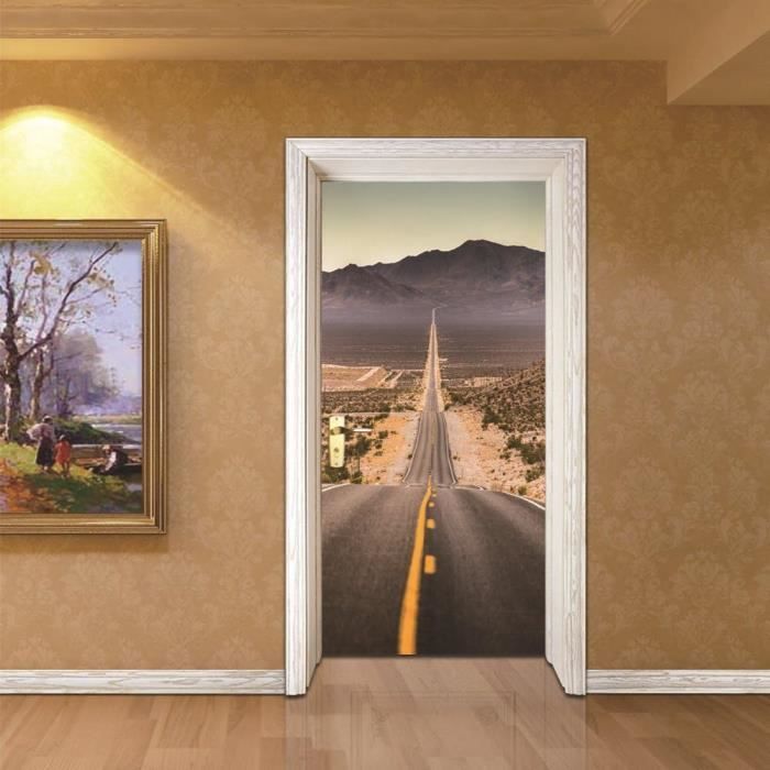 Sticker Porte 3D Trompe-l'œil – Autocollant Mural Bleu Mer 73x205 Cm, Facile à Poser