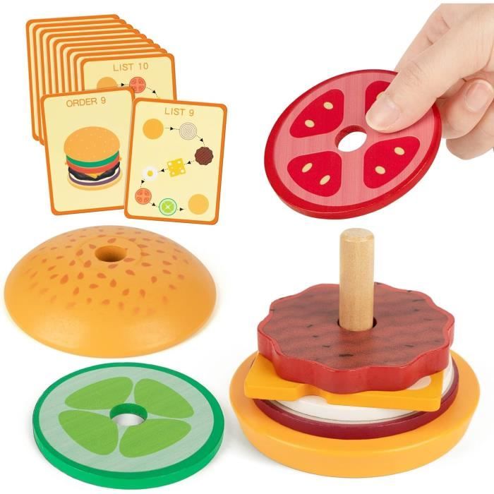 Bois empilable Hamburger Montessori Jouet pour Les Enfants de 3 Ans et  Plus, Faire Semblant de Jouer Nourriture Hamburger Puzzle, ac - Cdiscount  Jeux - Jouets