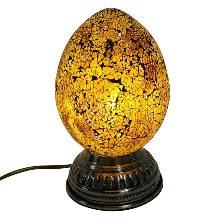 Lampe - LAMPE - Ovale Oeuf - Couleur Ambre - Hauteur 23cm - Métal et Verre