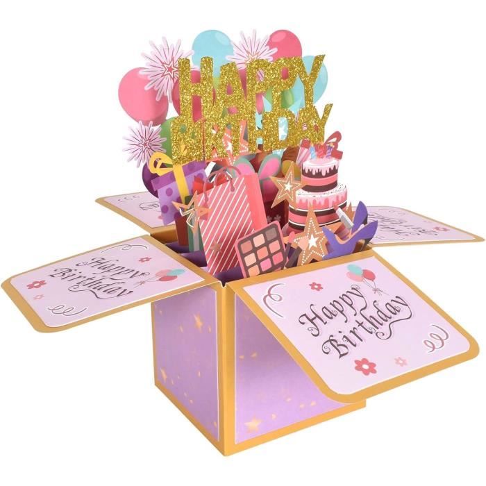 Carte D'anniversaire Pop-up 3D Avec Enveloppe – Joyeux Anniversaire En Relief, Parfaite Pour Un Cadeau Personnalisé