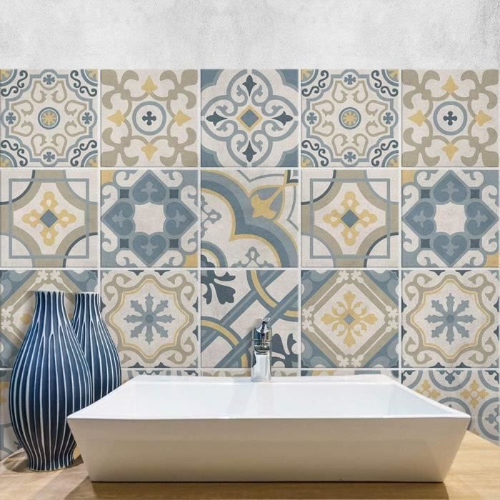 Autocollants Carrelage Mural 24 Pièces 10x10 Cm - Motif Marocain Multicolore - Déco Cuisine Salle De Bain