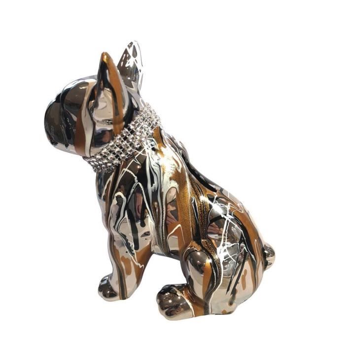Tirelire en céramique argentée Bouledogue Français DEBOUT Longueur 19 cm