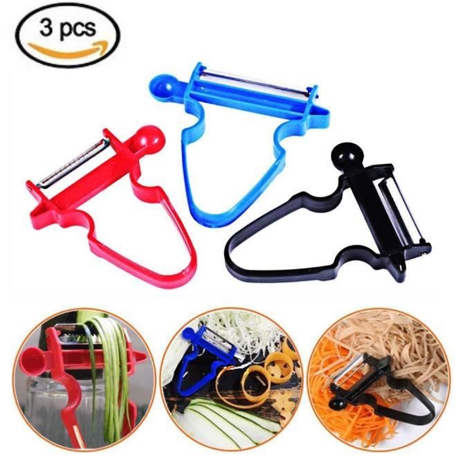 3PCS Set de cuisine en acier inoxydable pomme de terre Concombre Carotte Râpe à Julienne Épluche