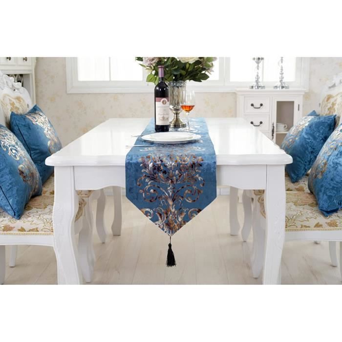 Chemin De Table Bleu Marine, Chemins De Table Motif Doré Table Runner