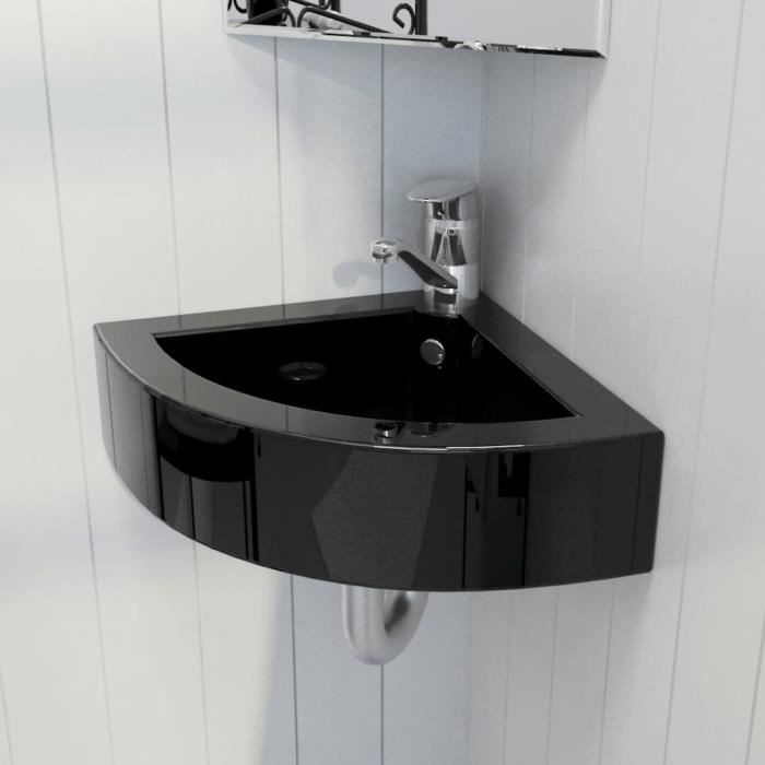 Brillance A Salle De Bain Lavabo D Angle A Poser Mural Vasque A Trou Pour Robinet Nettoyage Facile Noir 45 32 12 5 Cm Cdiscount Bricolage