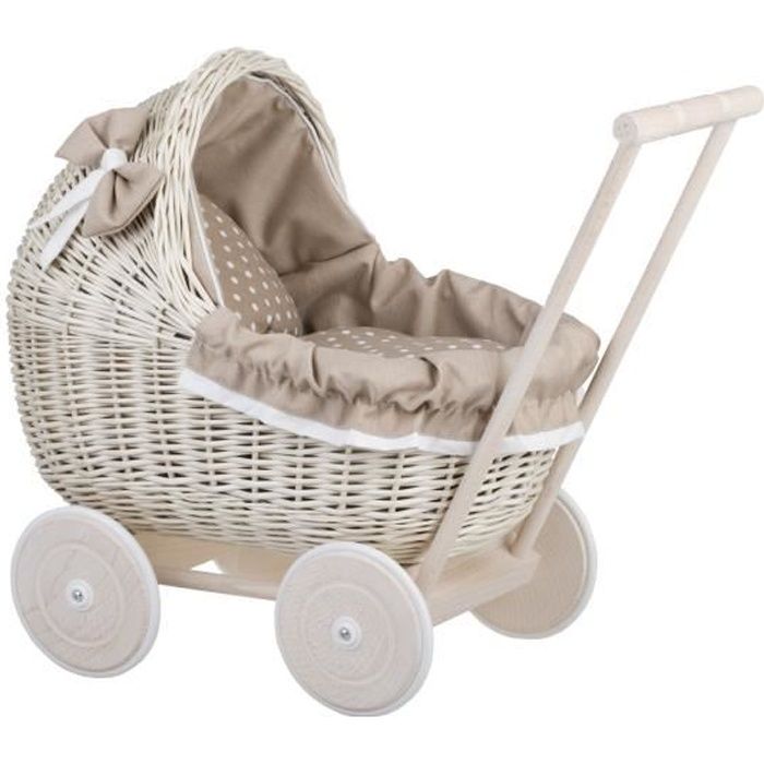 Landau poussette pour poupee en osier blanc creme Marque Modele A partir de 3 ans