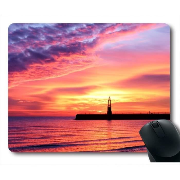 Tapis De Souris Avec Paysage Coucher De Soleil Mer Beaute Cote Plage Eau Ciel Phare Sable Reflexion Reflet Caoutchouc Prix Pas Cher Cdiscount