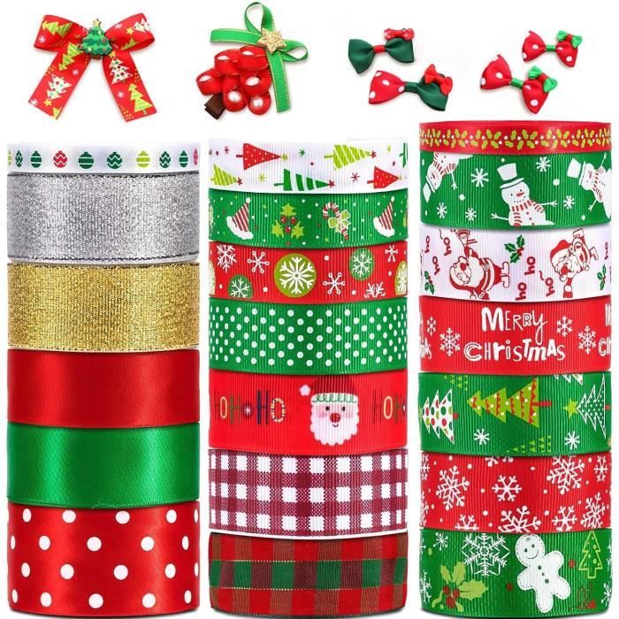 Lot de 20 rubans de noël assortis, ruban en satin grosgrain pour