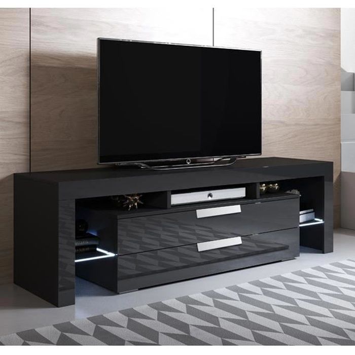 Meuble TV - Selma - 160 x 53 x 35cm - Noir Finition brillante - LED RGB