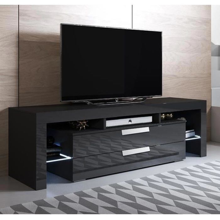 Meuble TV - Selma - 160 x 53 x 35cm - Noir Finition brillante - LED RGB Meuble TV - Selma - 160 x 53 x 35cm - Noir Finition brillante - LED RGB